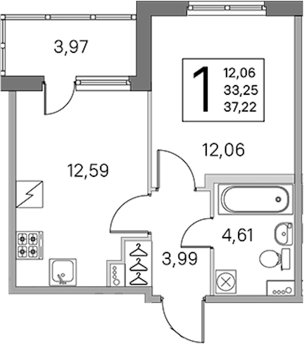 1-комнатная квартира 33.25 м², 2/5 эт., ЖК «ЮгТаун. Олимпийские кварталы»